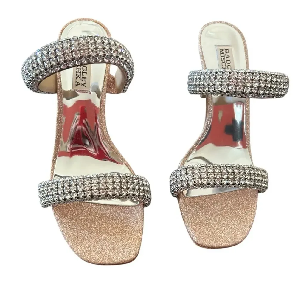 Badgley Mischka Sade Jeweled Double-Band Stiletto Heels Blush Gold NEW Size 6.5